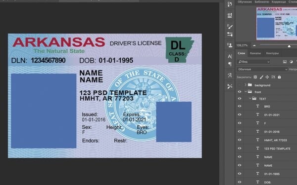 Arkansas driver license Psd Template