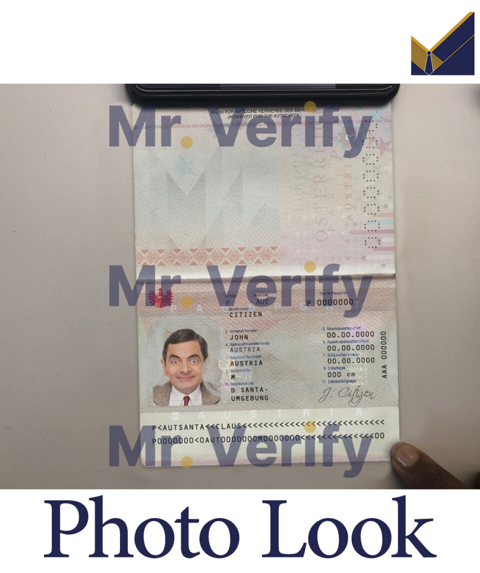 Austria Passport Template photo look