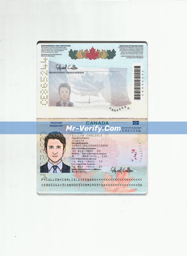Free editable canada passport Template