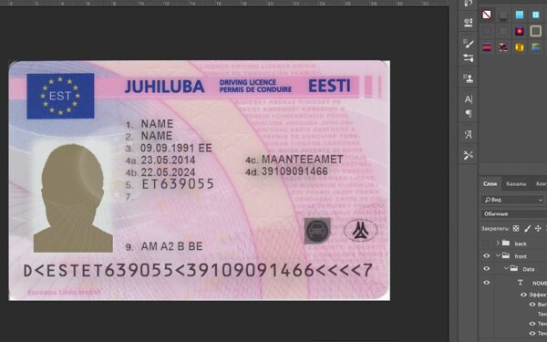 Estonia driver license Psd Template