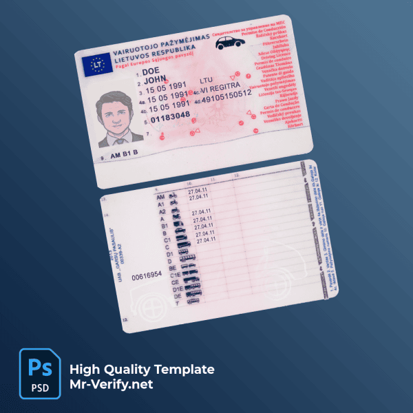 Lithuania driver license Psd Template