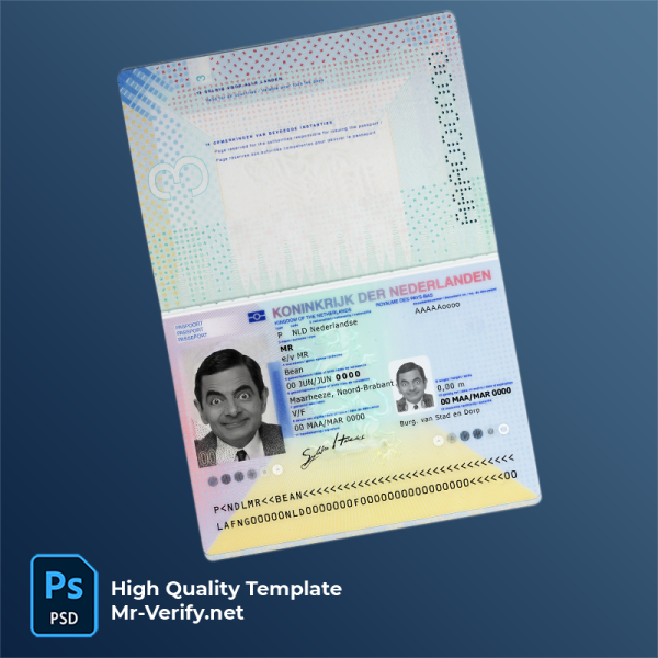 Netherlands Passport PSD Template (2014-present) photo look