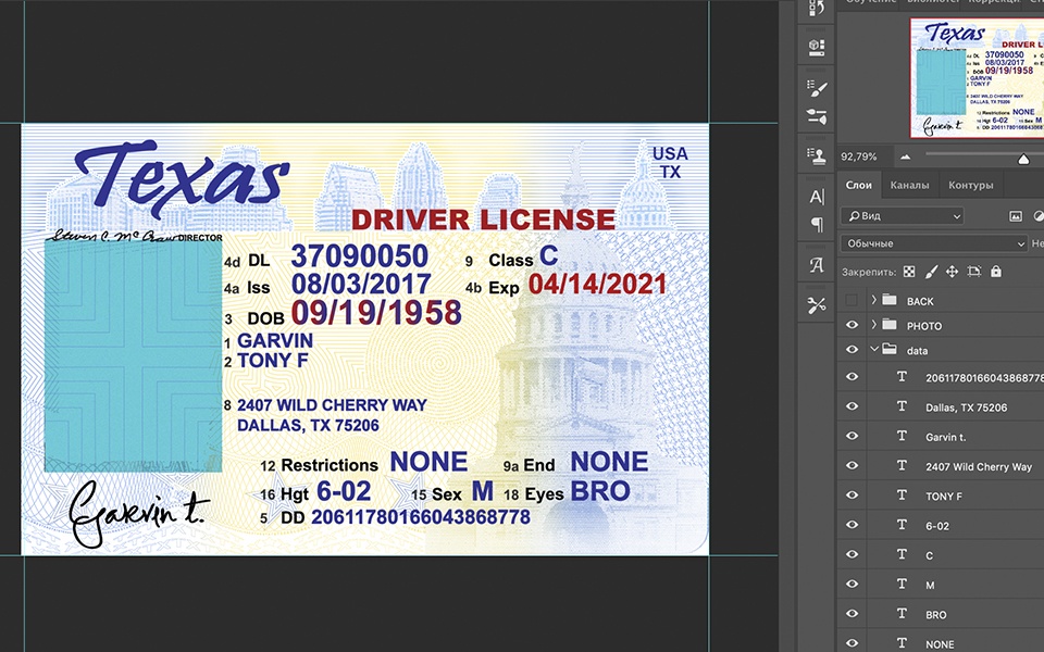 Texas driver license Psd Template
