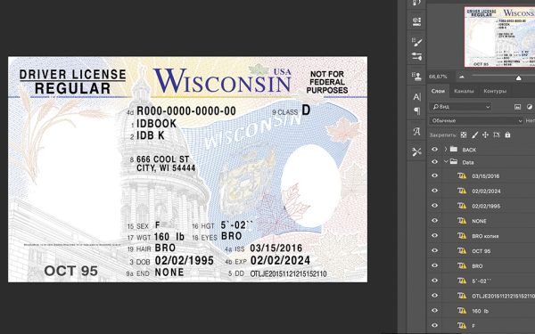 Wisconsin driver license Psd Template