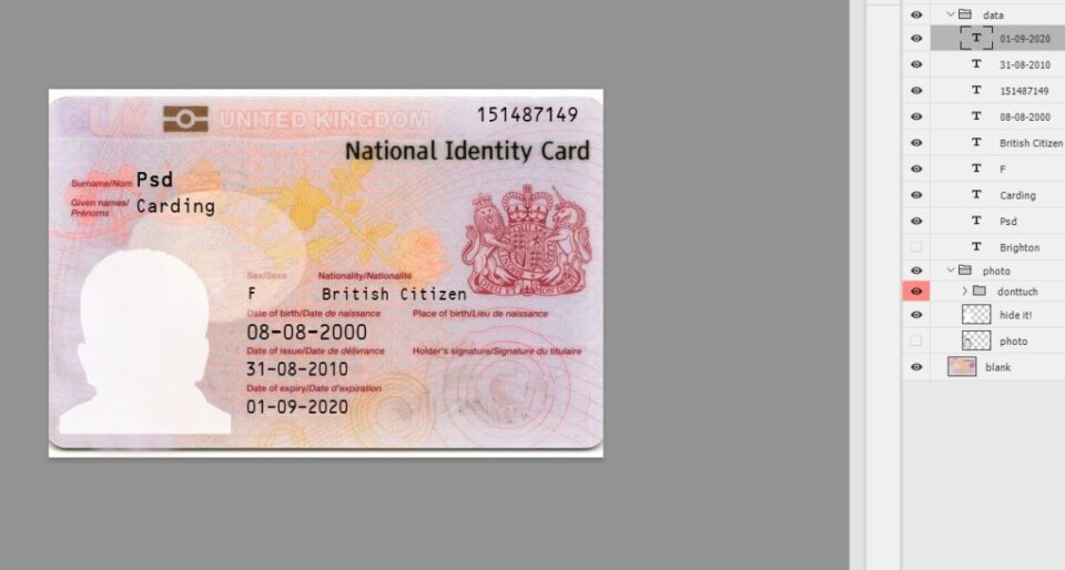 United Kingdom ID Card Psd Template