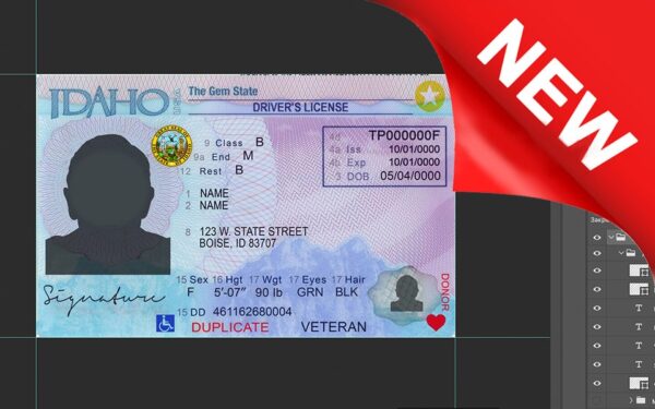 idaho driver license Psd Template new