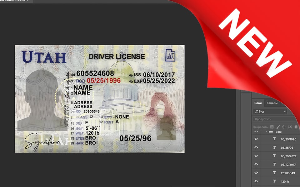 Usa Driver License Utah PSD template New