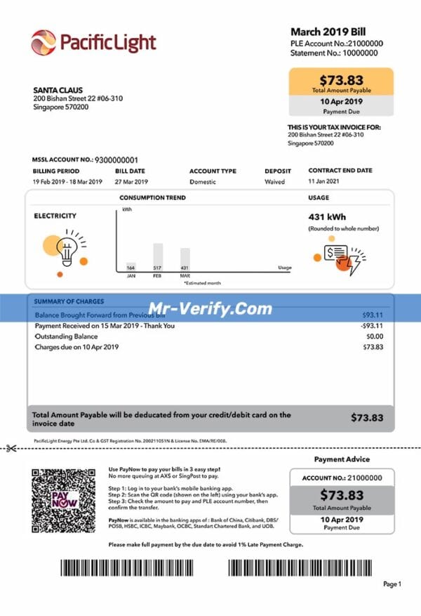 Singapore Utility Bill psd template