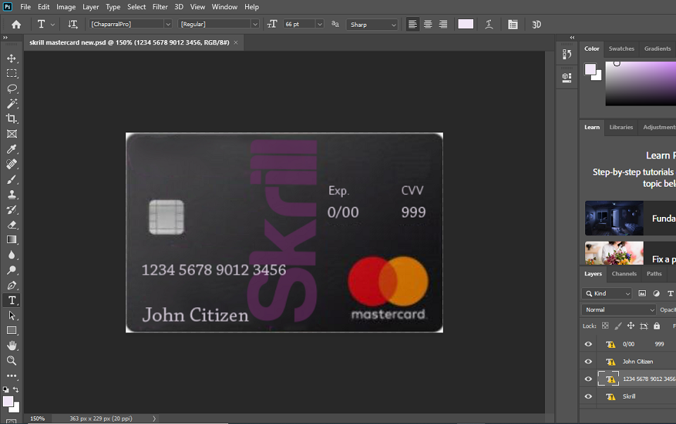 Skrill Mastercard Debit card psd template