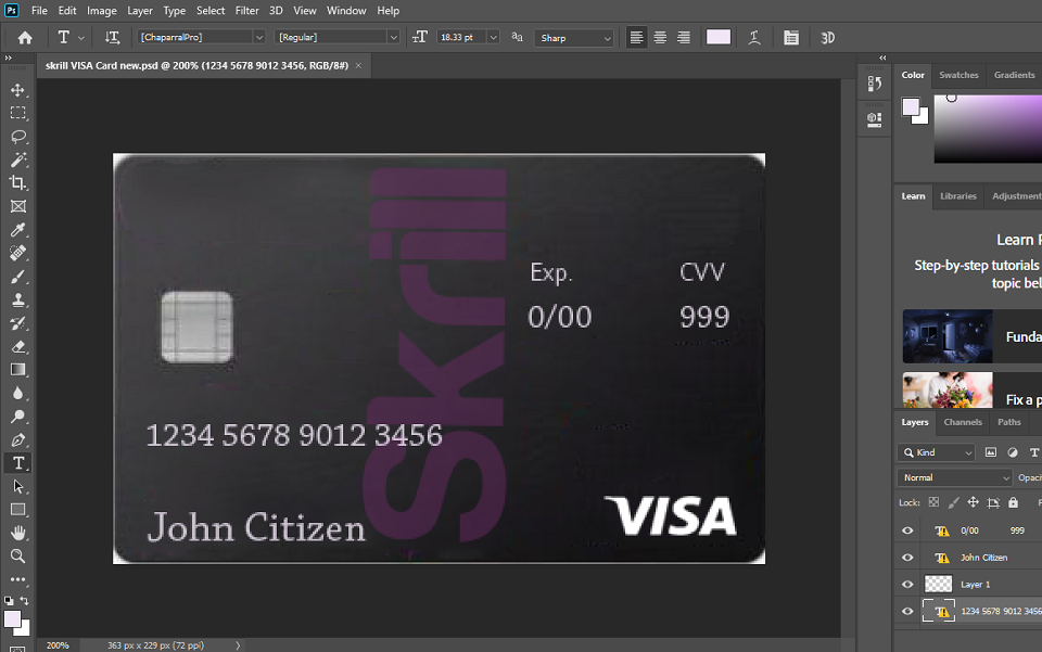 Skrill Visa Debit card psd template