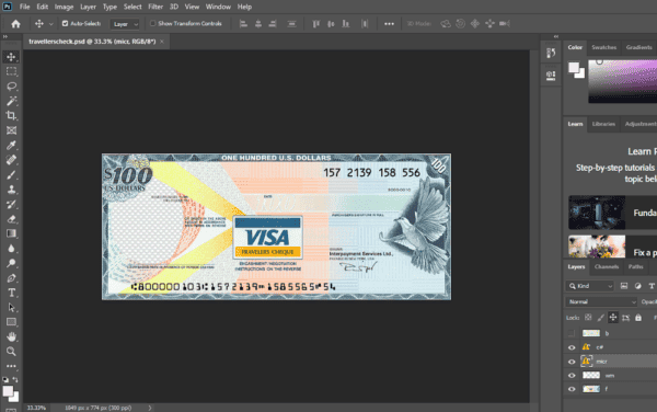 Visa Travelers Cheque psd template