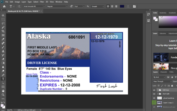 Alaska driver license Psd Template (old version)