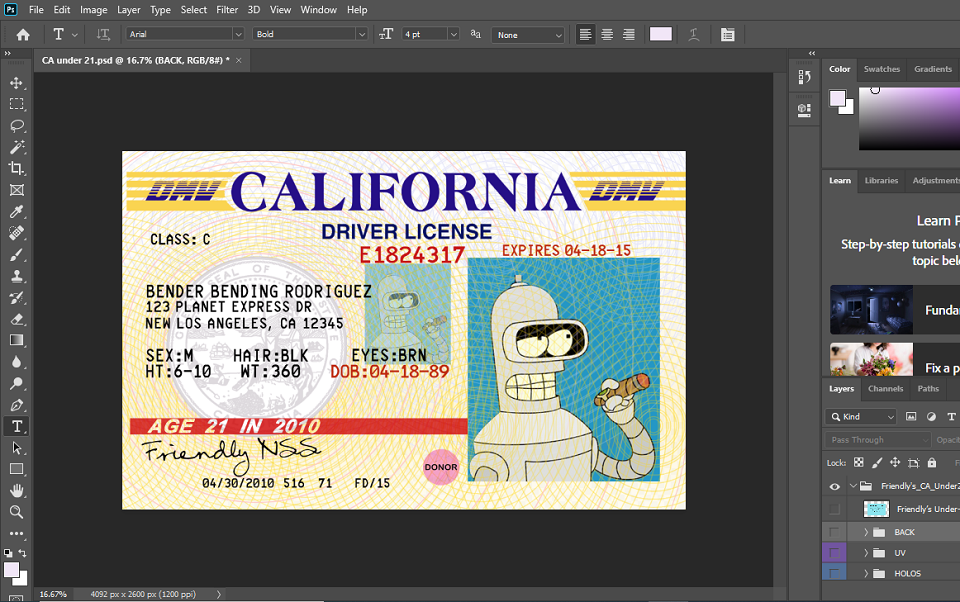 California driver license Psd Template old version