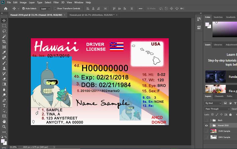 Hawaii Driver License PSD Template (old version)