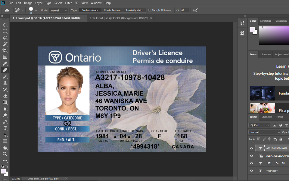 Ontario Canada Driver License PSD Template (old version)