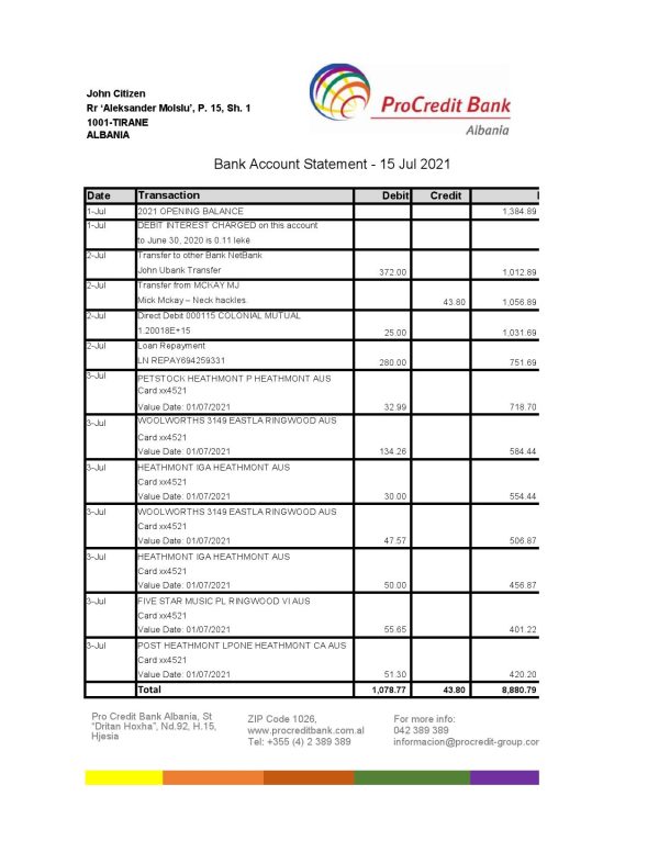 Hungary OTP bank statement Excel and PDF template