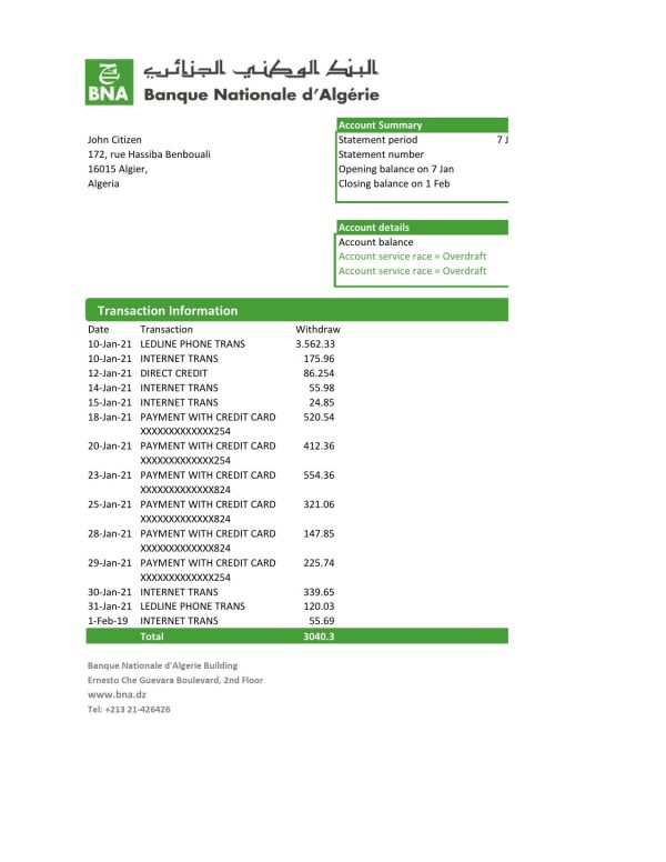 Venezuela Banco Central de Venezuela bank statement easy to fill template in Excel and PDF format