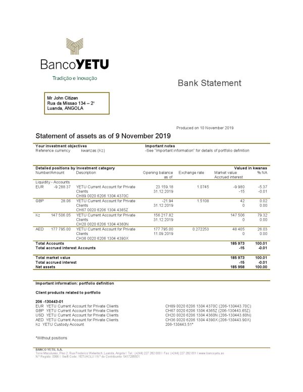 South Africa First National Bank (FNB) proof of address statement template in Word and PDF format