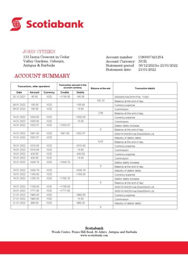 Algeria Banque de Developpement Local (BDL) bank account statement template in Word and PDF format