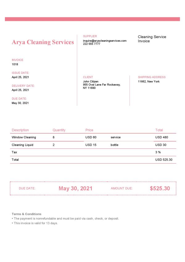 Arya Cleaning Services invoice 600x849 - Cart