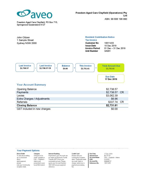 Australia Aveo bank statement template in Word and PDF format