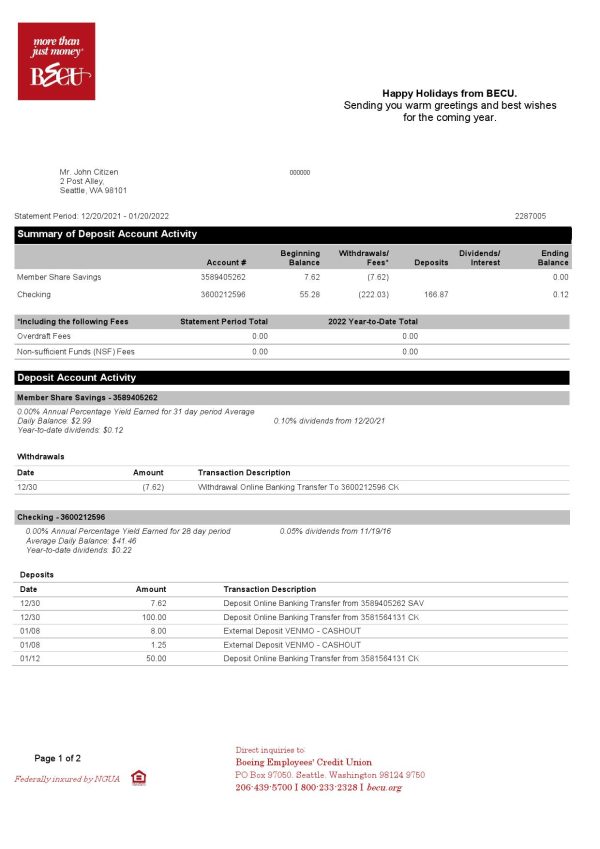Australia BECU bank statement Word and PDF template 2 pages 1 600x849 - Cart