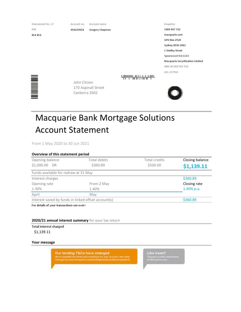 Australia Macquire Bank statement easy to fill template in Excel and PDF format