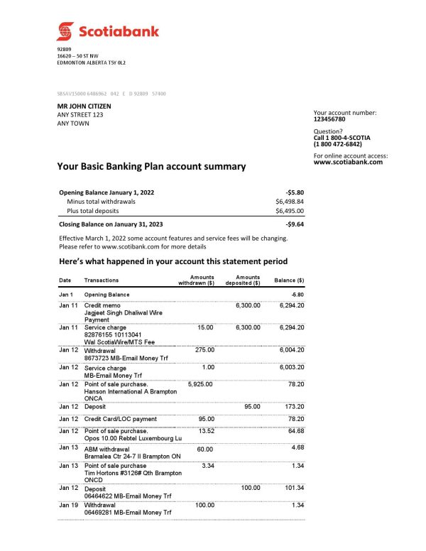 Australia Scotiabank bank statement Word and PDF template 2 pages 1 600x776 - Cart