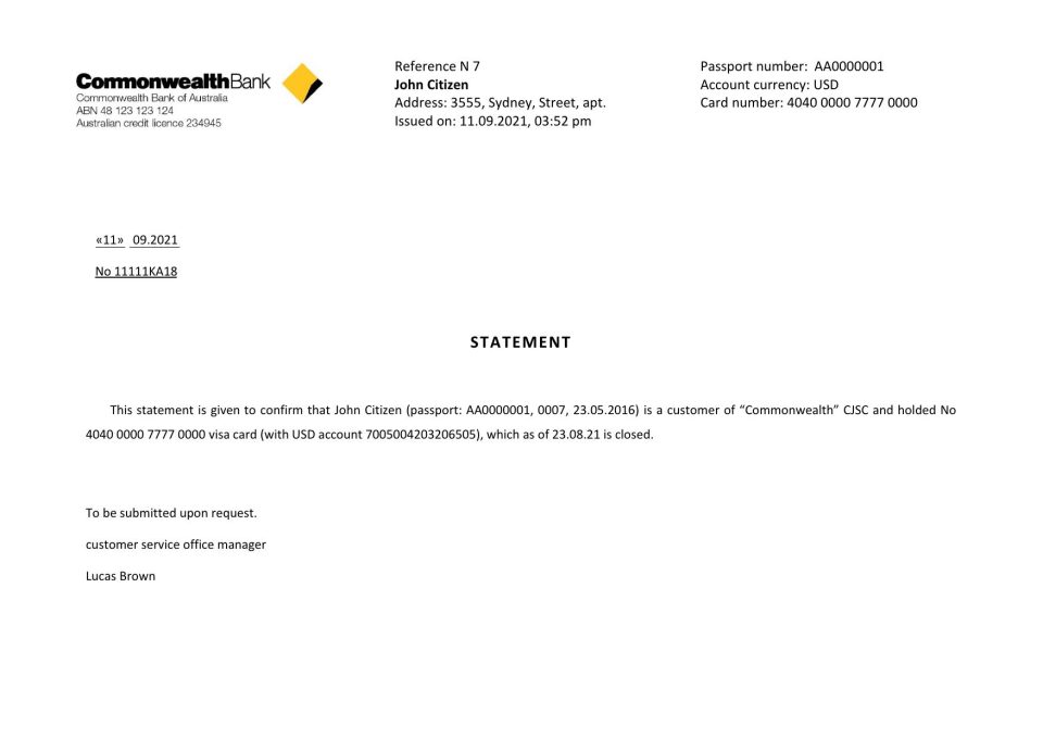 Download Australia Commonwealth Bank Reference Letter Templates | Editable Word