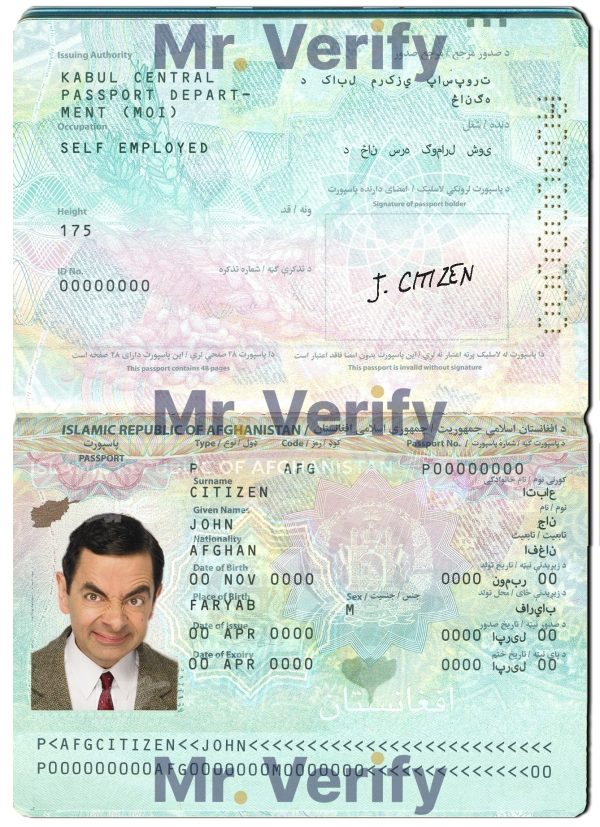 Fake Afghanistan Passport PSD Template