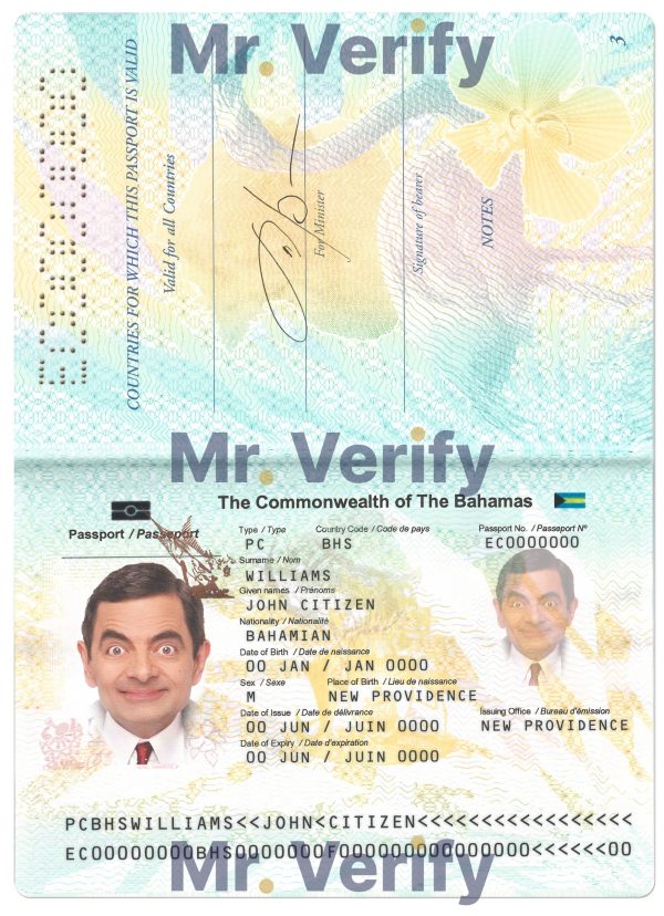 Fake Bahamas Passport PSD Template