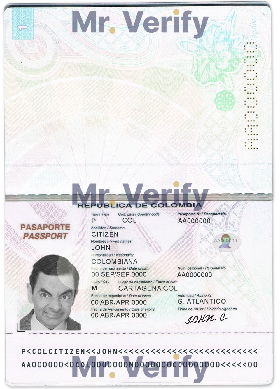 Fake Colombia Passport PSD Template (2015-2018)