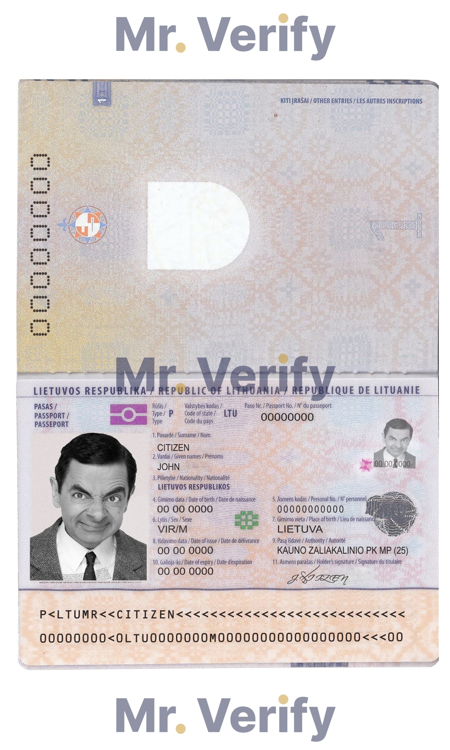 Fake Lithuania Passport PSD Template
