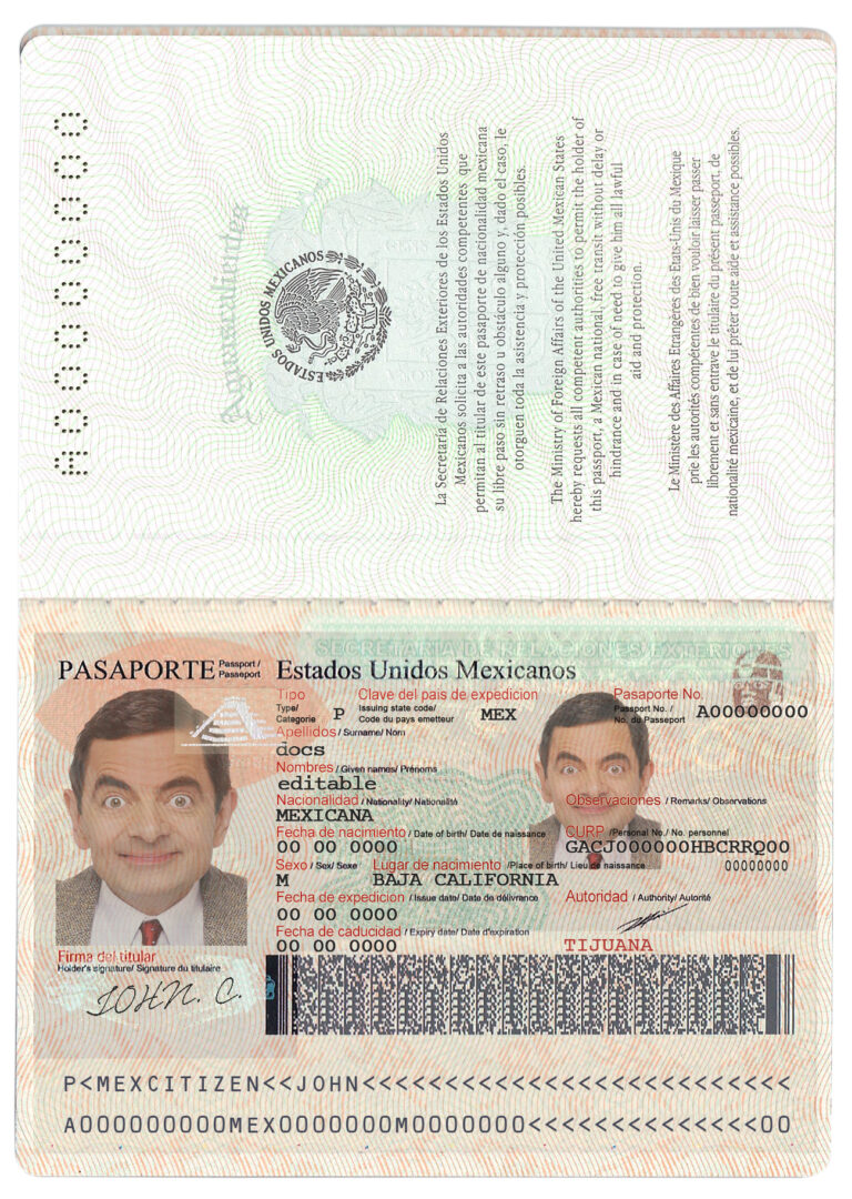 Fake Mexico Passport PSD Template Mr. Verify