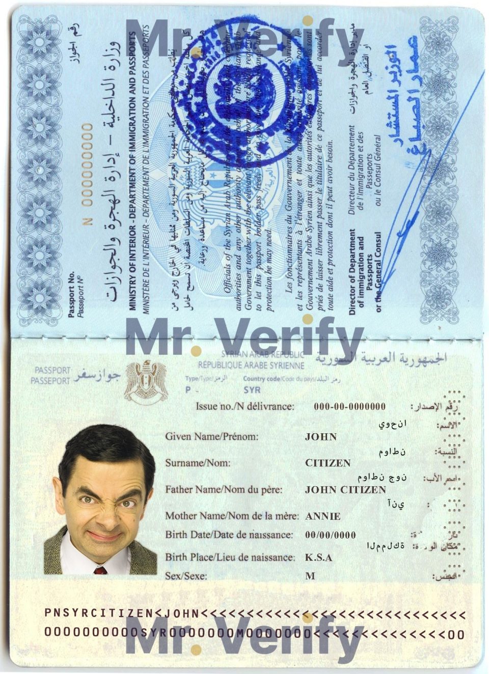 Authentic Syria PSD Passport Template