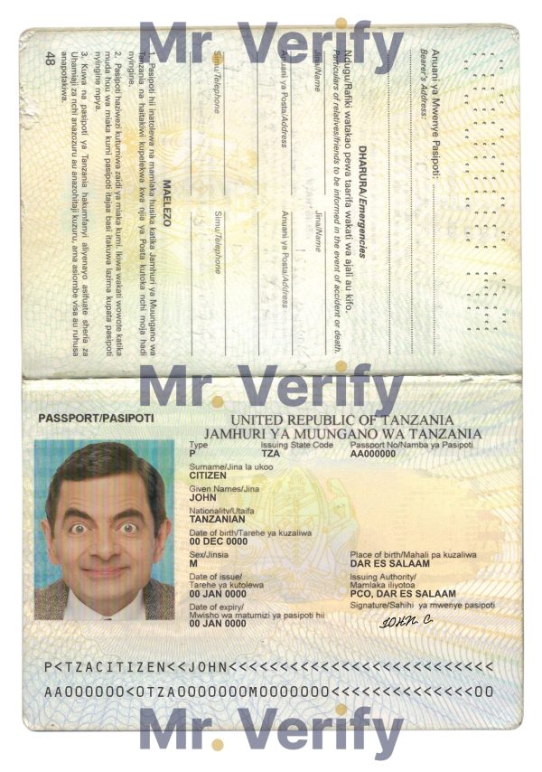 Fake Tanzania Passport PSD Template