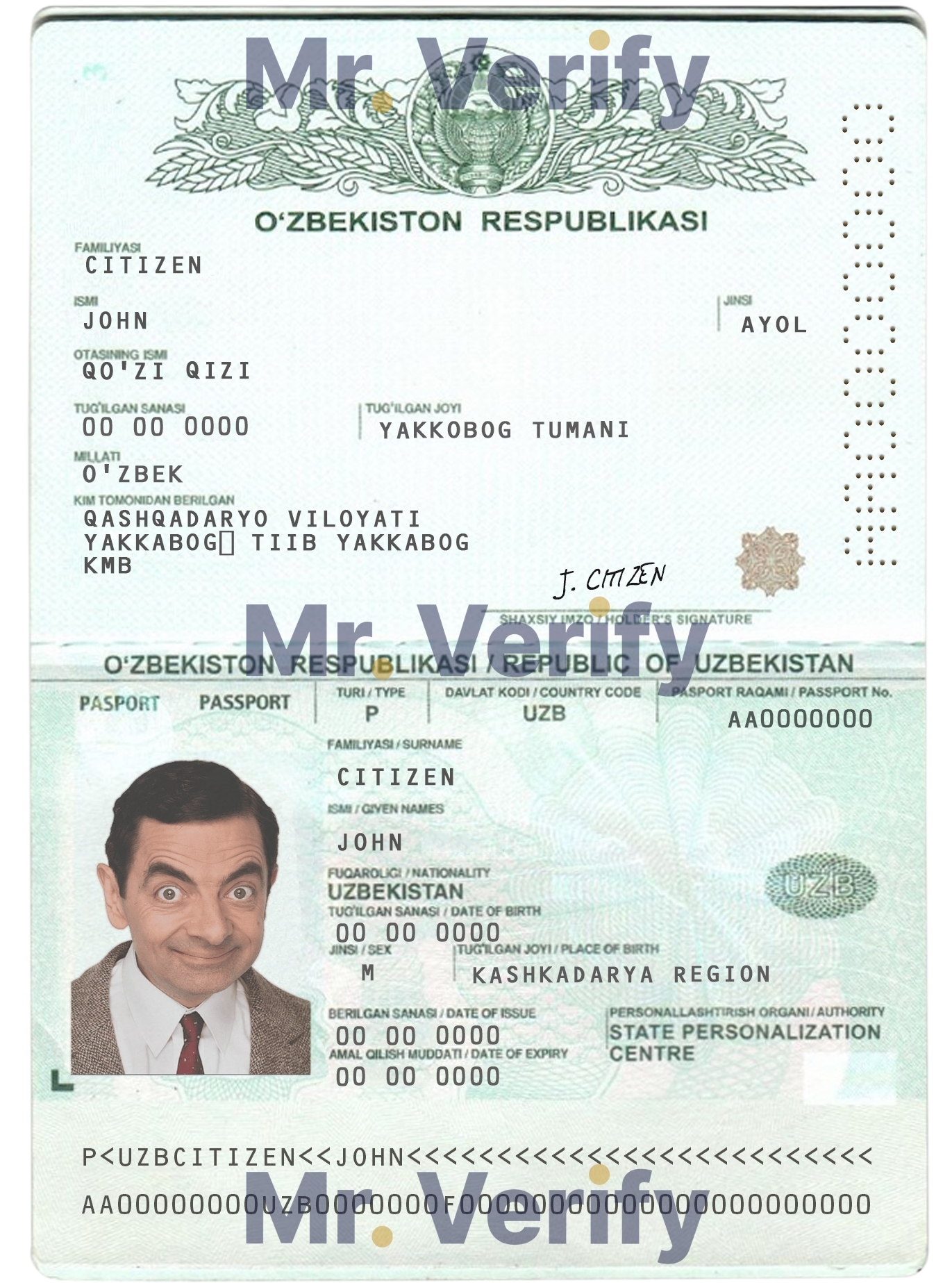 Uzbekistan Passport psd template