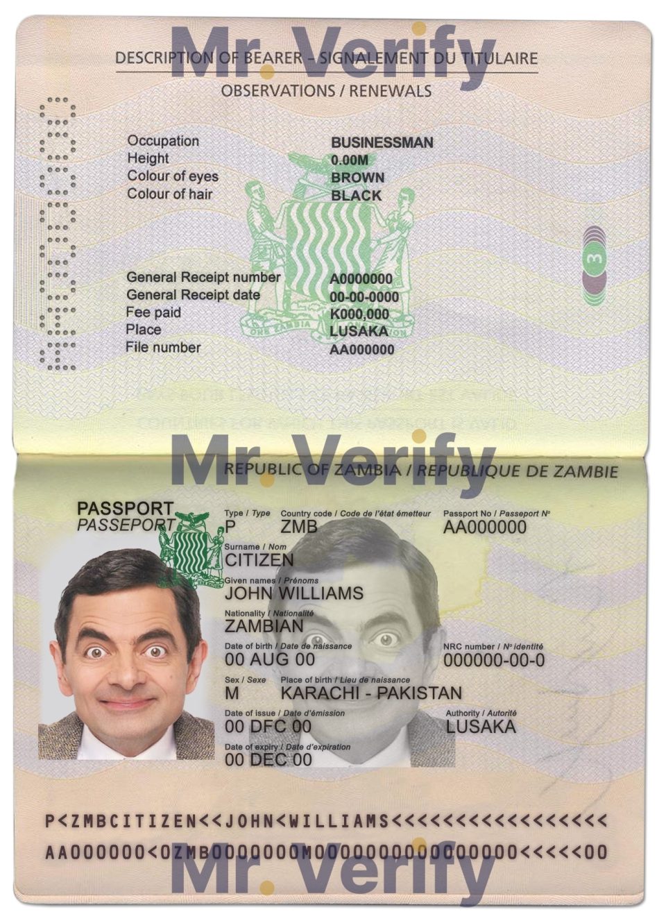 Fake Zambia Passport PSD Template