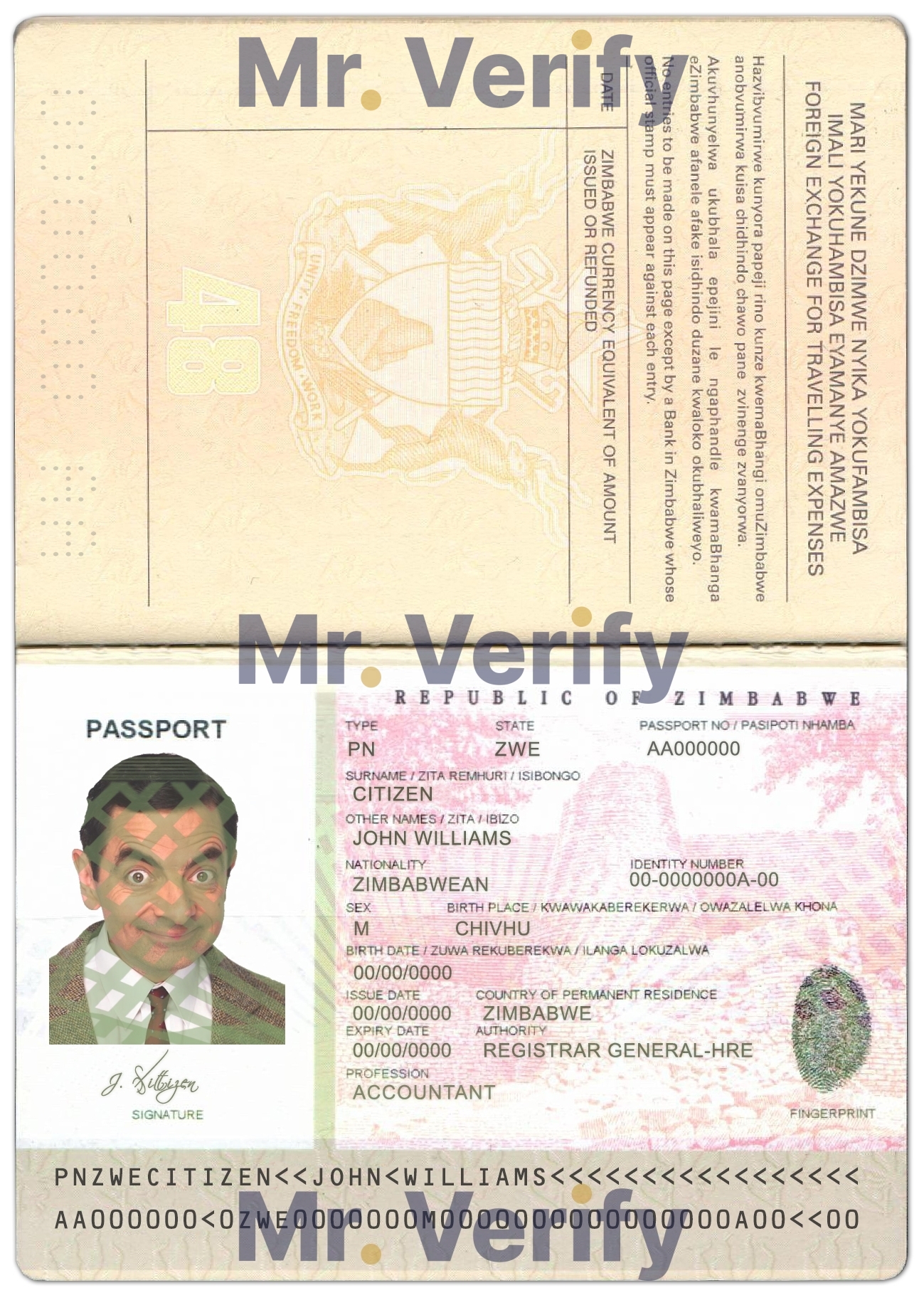 Fake Zimbabwe Passport PSD Template
