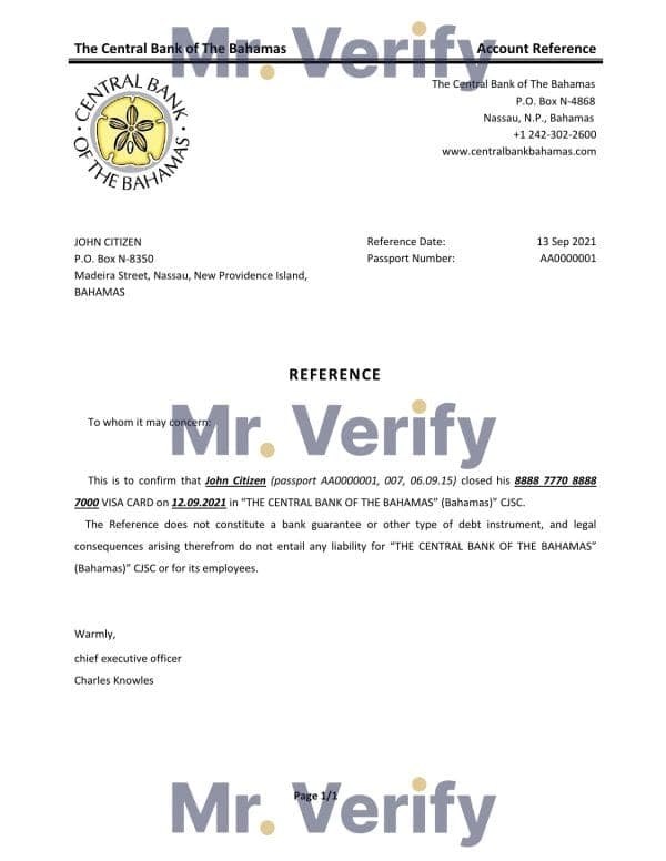 Download The Bahamas The Central Bank of The Bahamas Bank Reference Letter Templates | Editable Word