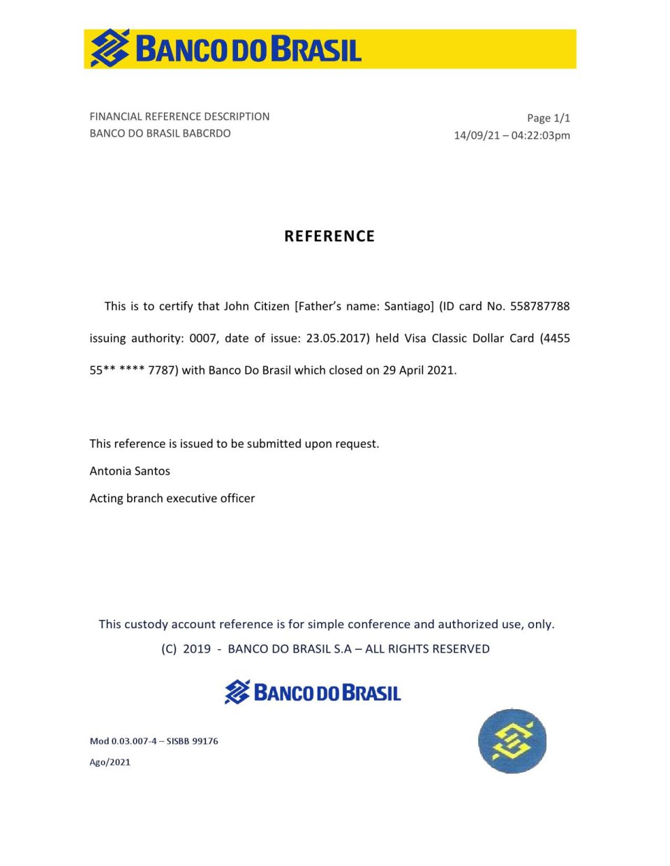Download Brazil Banco do Brasil Bank Reference Letter Templates | Editable Word