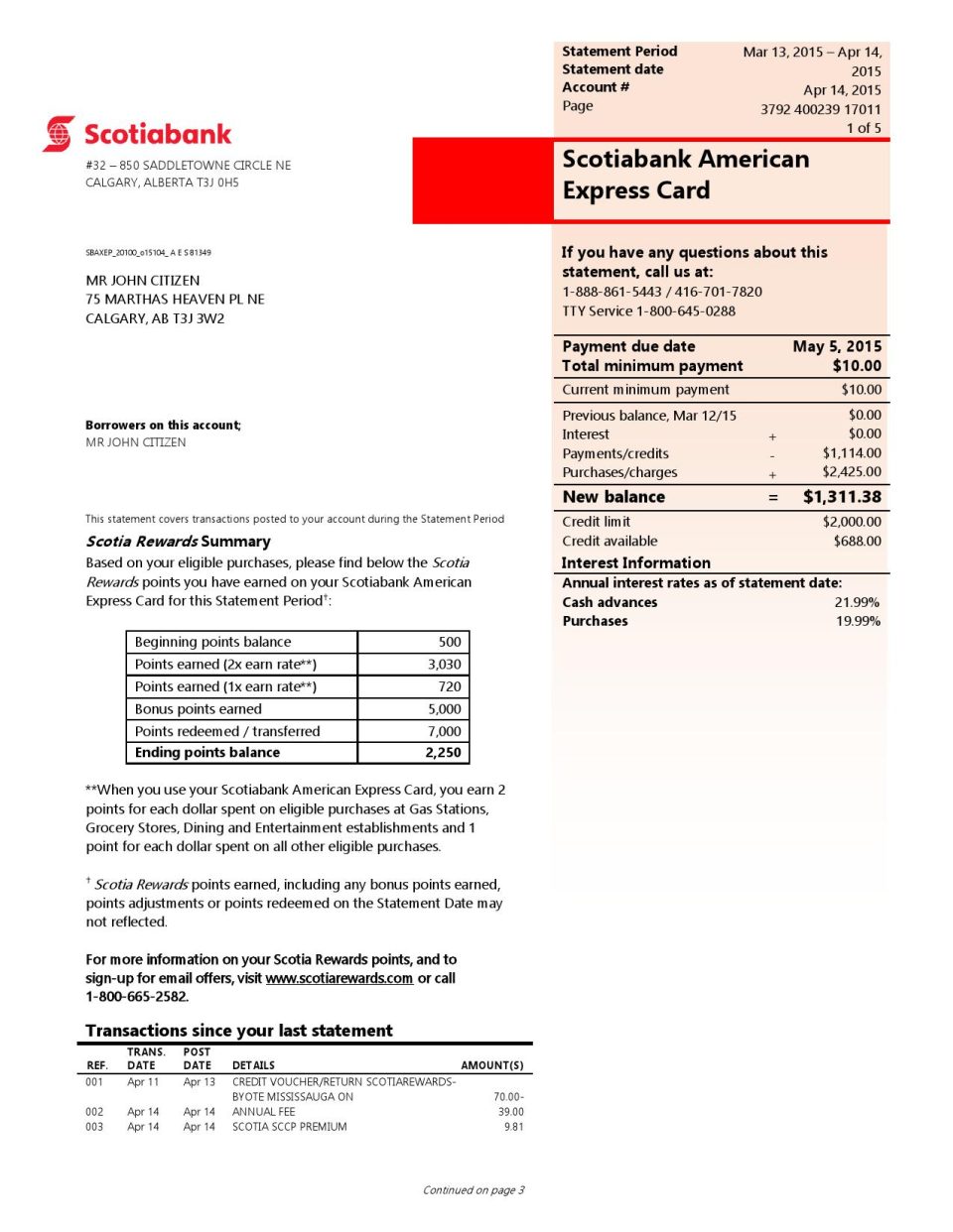 Canada Scotiabank proof of address statement template in Word and PDF format, (.doc and .pdf)