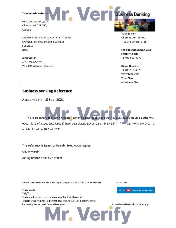 Canada BMO Bank of Montreal bank account closure reference letter template in Word and PDF format