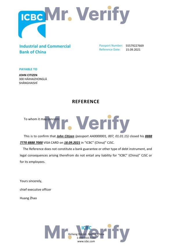 Download China Industrial and Commercial Bank Reference Letter Templates | Editable Word