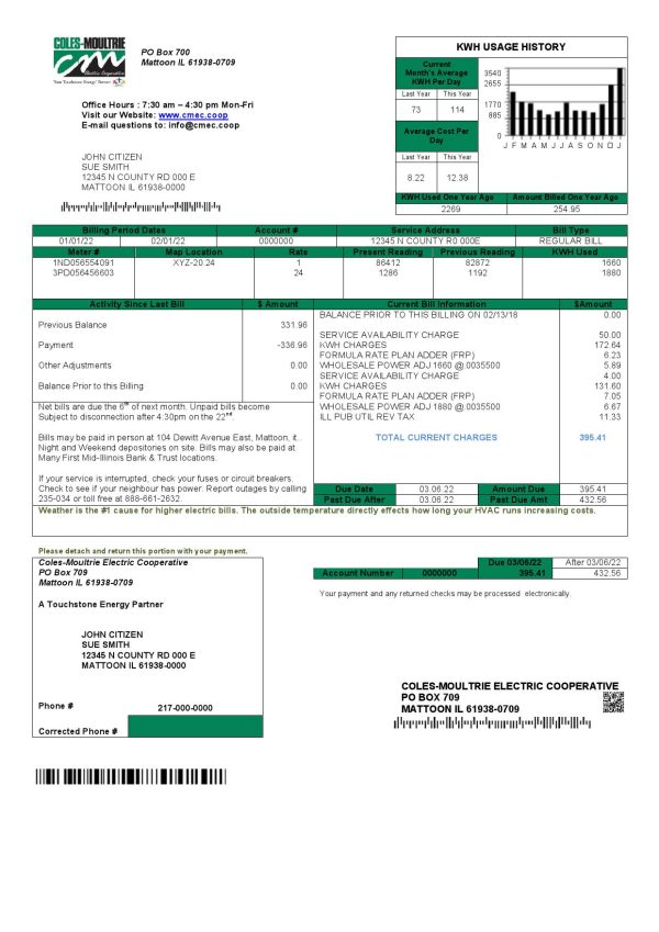 USA Coles – Moultrie utility bill template in Word and PDF format