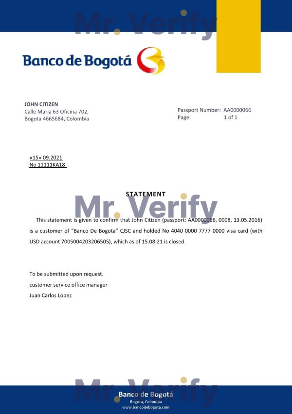 Download Colombia Banco de Bogotá Bank Reference Letter Templates | Editable Word