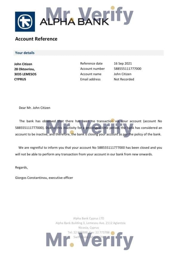 Download Cyprus Alpha Bank Reference Letter Templates | Editable Word