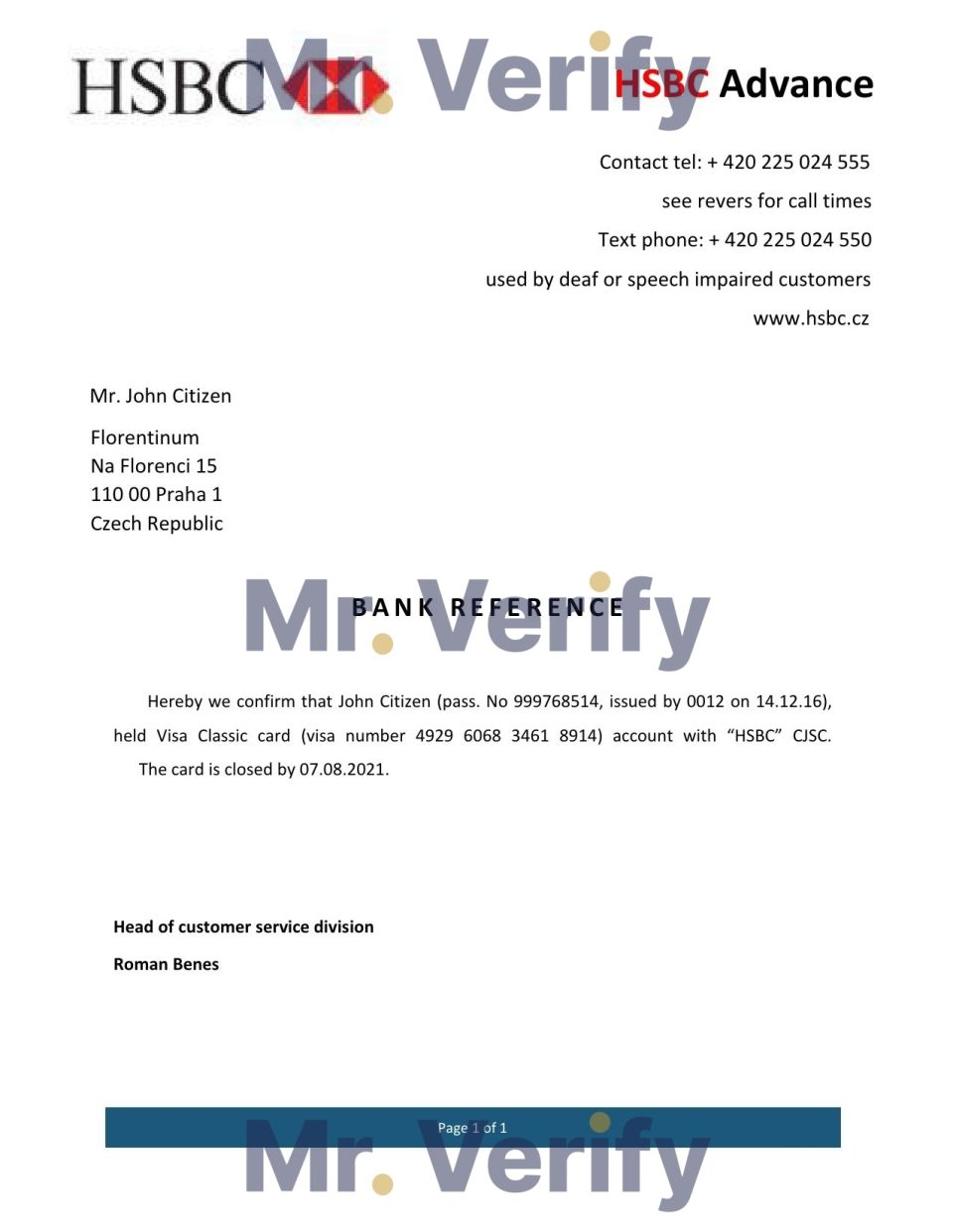 Download Czech HSBC Bank Reference Letter Templates | Editable Word
