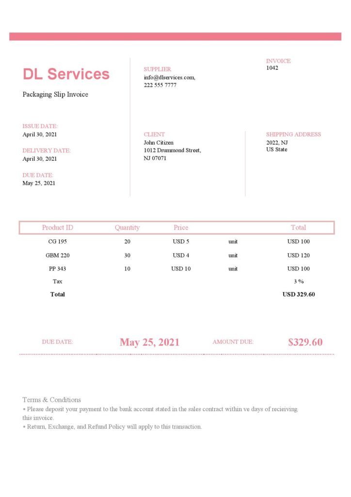 High-Quality USA DL Services Invoice Template PDF | Fully Editable