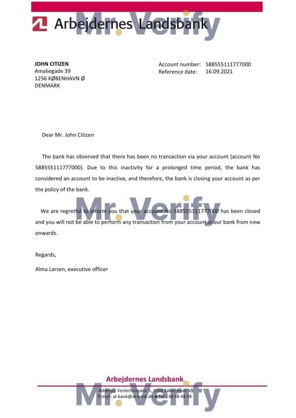 Download Denmark Arbejdernes Landsbank Bank Reference Letter Templates | Editable Word